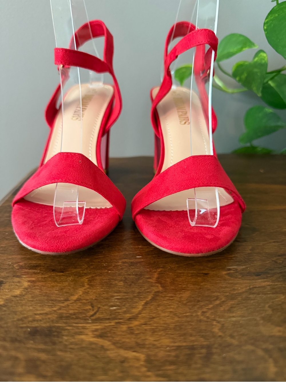 Dreampairs Red Suede Block Heel Sandals with Ankle Strap - Size 8 - Picture 3 of 7